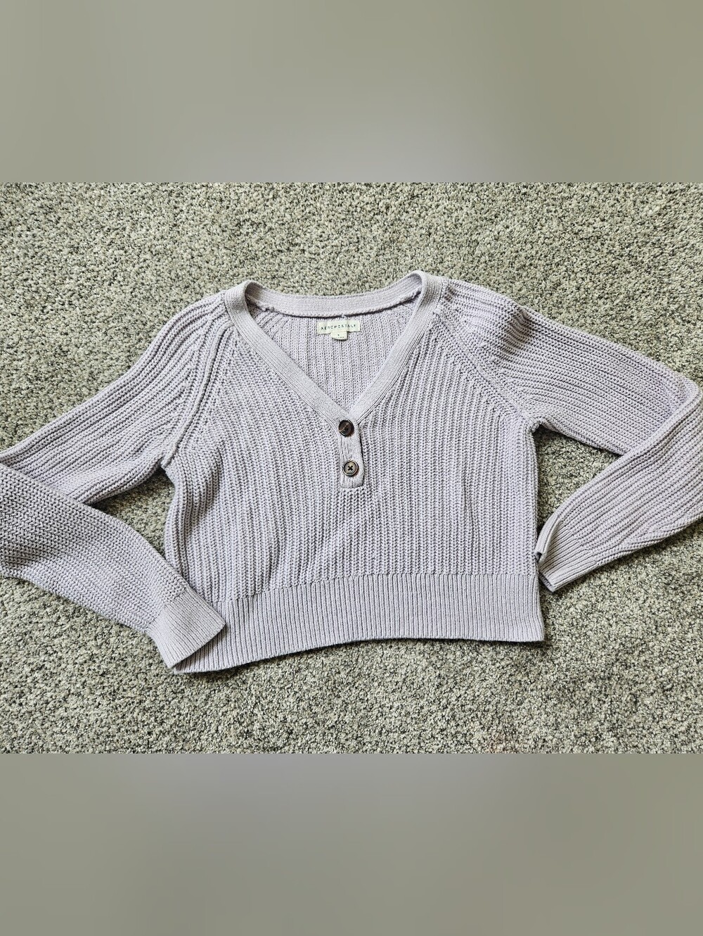 Aeropostale Cropped V-Neck Button Pullover Sweater - Light Lavender